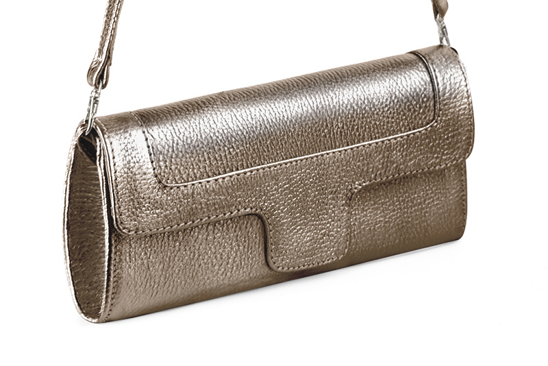 Bronze gold women's dress clutch, for weddings, ceremonies, cocktails and parties. Front view - Florence KOOIJMAN